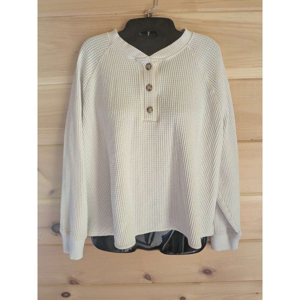Old Navy Henley Plush Tee Women 2X Cozycore Loungewear Relaxed Waffle Knit Comfy